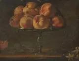 Stillleben mit Pfirsichen in einer Schale und einer Tulpe by Lombardei, 17.Jh., oil on panel, sold Dec 2020