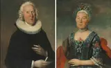 Gegenstücke: Portrait von Anders Nielsen Ammentrop und Inger Margrethe Jorgensdatter Ancher by P. Christensen, 1776, oil on canvas, sold Dec 2020