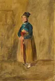 Frau in Dachauer Tracht by Carl Spitzweg, oil, sold Dec 2020
