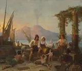 Neapolitanische Fischerfamilie by Hermann Brücke, 1863, oil on canvas, sold Dec 2020