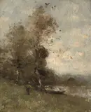 Au bord de l'eau by Paul Désiré Trouillebert, oil on canvas, sold Dec 2020