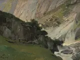 Felsenstudie im Gotthardgebiet bei Amsteg by Friedrich Preller der Jüngere, 1894, oil on canvas, offered Dec 2020