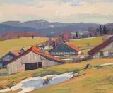 Fermes saugettes aux Arces by Robert Fernier, 1961, oil on canvas, sold Dec 2020