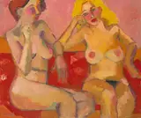 Zwei sitzende Fauenakte by Gernot Kissel, oil on canvas, sold Dec 2020