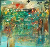Woman of the Nile by Wosene Worke Kosrof, 1998, acrylic, sold Dec 2020