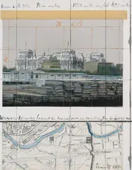 Wrapped Reichsstag (Project for Berlin) Platz der Republik, Brandenburger Tor by Christo, 1985, mixed media, sold Dec 2020