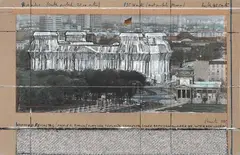 Wrapped Reichstag (Project for Berlin) Platz der Republik, Ebertstr by Christo, 1995, mixed media, sold Dec 2020