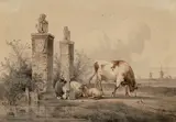 Kühe und Schaf auf der Weide by Eugène Verboeckhoven, watercolor, sold Dec 2020