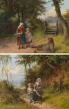 zugeschrieben Gegenstücke: Reisigsammlerinnen / Treffen beim Spaziergang by Bromley, William III, oil on canvas, sold Dec 2020