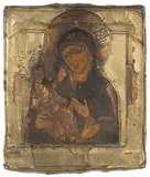 Russisch, um 1800 by Gottesmutter Tricherousa mit Basma, tempera, offered Dec 2020