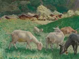 Frühlingslandschaft bei Brienzwiler mit weidenden Ziegen, 1906 by Hans Widmer, oil on canvas, sold Dec 2020