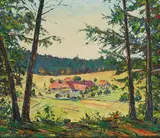 Bauerngehöft bei der Mänzwilegg, 1968 by Louis Dürr, oil on canvas, sold Dec 2020