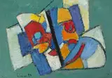 Komposition hellblau", 1979 by Carl Walter Liner, oil on board, sold Dec 2020