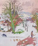 Winter am Haslibach mit Vater Landolt by Karl Landolt, oil on canvas, sold Dec 2020