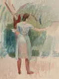 Britta Gelpke vor Staffelei by Cuno Amiet, 1948, watercolor, offered Dec 2020