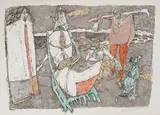Bauer mit Schlittengespann by Alois Carigiet, 1982, color lithograph, offered Dec 2020