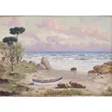 Boats on the Shore by Giuseppe Casciaro, oil on canvas, sold Nov 2022