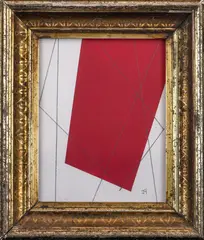 Abstract with Red by John Mayberry, mixed media on paper, sold Nov 2022