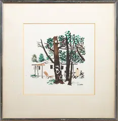 Backyard View by Dong Kingman, watercolor on paper, sold Nov 2022