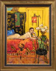 Pose with Red Lantern by Jae Dougall, oil on board, sold Nov 2022