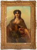 Gypsy Woman with Flowers by Franz Anton Brentano, Oil on Canvas, sold Aug 2024