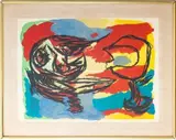 Heads in a Colorful Landscape by Karel Appel, 1965, Lithograph in Colors on Wove Paper, sold Aug 2024