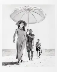 Pablo Picasso and Francoise Gilot on the Beach by Robert Capa, 1948, Gelatin Silver Print, sold Oct 2024