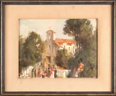 Untitled by Tom Nicholas, oil on board, sold Jul 2025