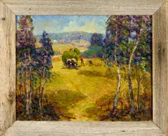 Haying by A fine Henry R. MacGinnis, oil on canvas, sold Sep 2025