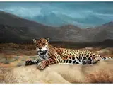 Liegender Leopard in Einer Wüstenlandschaft vor Verschatteten Höhenzügen by Charles Frace, oil on canvas, offered Apr 2016