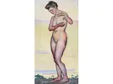 Stehende Frau in Blauem Kleid in Landschaft by Hans Brasch, oil on canvas, sold Mar 2026