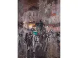 Lichter Einer Stadt mit Pferdeomnibus in Einer Belebten Strasse by Maurits Niekerk, oil on canvas, sold Mar 2026