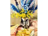 Stillleben mit Gelber Iris und Rittersporn in Einer Silbervase by Robert Breyer, oil on canvas, offered Jul 2015