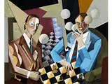 Die Schachspieler by Sándor Bortnyik, oil on board, sold Apr 2016