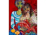 Les Finaces a la Carpe Rouge by Alain de Bouvier de Cachard Raya-Sorkine, geb. 1936 Paris, oil on board, sold Dec 2016