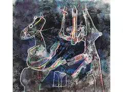 Komposition mit Figuren by Roberto Matta, color screenprint, offered Sep 2020