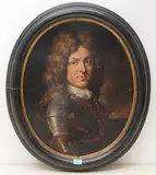 Portrait Sigmund von Wattenwyl mit Brustharnisch und Allongeperücke by Johannes Dünz, oil on canvas, sold Dec 2020