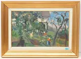 Im Garten vor dem Haus by Fritz Hug, oil on board, sold Dec 2020