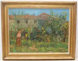 Im Garten vor dem Haus by Margherita Osswald-Toppi, oil on canvas, offered Dec 2020