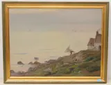 Le retour du pecheur de crevettes, Bretagne by Pierre Charles Palézieux, oil on canvas, offered Dec 2020