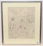 Jung und Alt by Emile Chambon, 1964, ink, offered Dec 2020