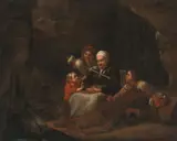 zugeschrieben Schlafendes älteres Paar wird von Kindern bestohlen by Meester van de spijkerstof, oil on canvas, offered Sep 2020