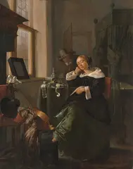 Vanitas, eine eingeschlummerte Frau in einem Interieur by Jacob Duck, oil on panel, sold Sep 2020