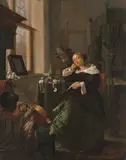 Vanitas, eine eingeschlummerte Frau in einem Interieur by Jacob Duck, oil on panel, sold Sep 2020