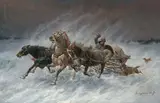 Troika in einer Winterlandschaft by Adolf "Constantin" Baumgartner-Stoiloff, oil on canvas, sold Sep 2020
