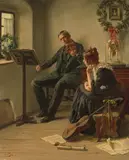 Die Musikstunde by Carl Zewy, oil on canvas, sold Sep 2020