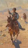 Reiter im Kaukasus by Franz Roubaud, oil, sold Sep 2020