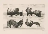 Four silhouette figures by Henry Moore, 1973, lithograph, sold Sep 2020