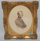 Portrait eines jungen, blonden Mannes mit Backenbart, in weinrotem Gehrock by Franz Eybl, watercolor, sold Sep 2020