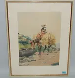 Mère et enfant sur un cheveal by Édouard John Ravel, watercolor, sold Sep 2020